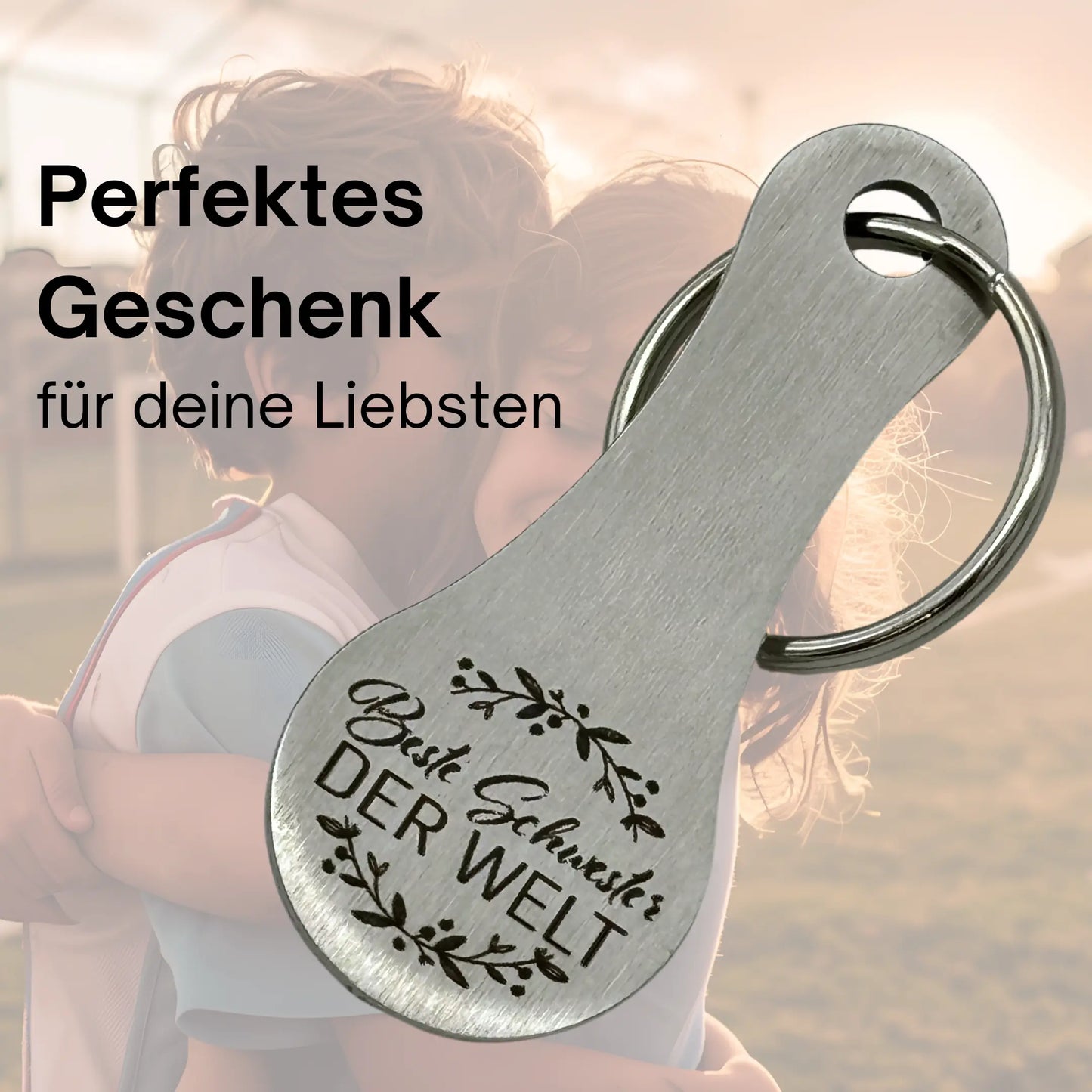 Graviertes Geschenk für Schwestern – Edelstahl-Schlüsselanhänger mit Aufschrift „Beste Schwester der Welt“, emotionales Präsent für Familie