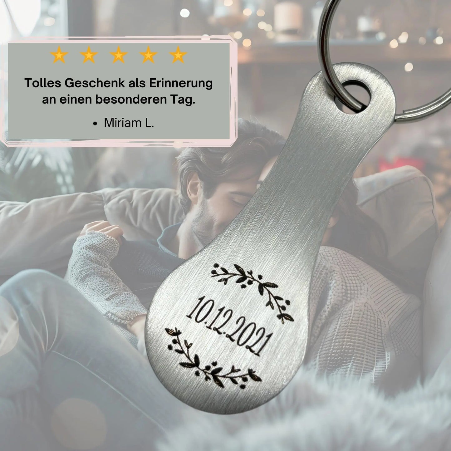 Kundenbewertung: personalisierter Einkaufswagenlöser Schlüsselanhänger mit Gravur – Geschenkidee