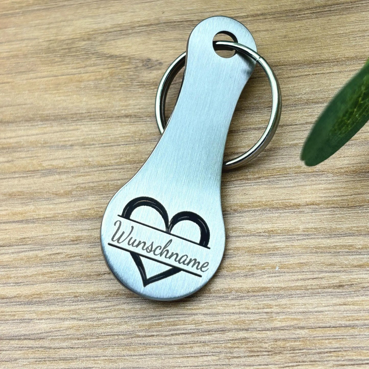 Einkaufswagenlöser Herz mit Wunschgravur aus Edelstahl – Schlüsselanhänger personalisiert