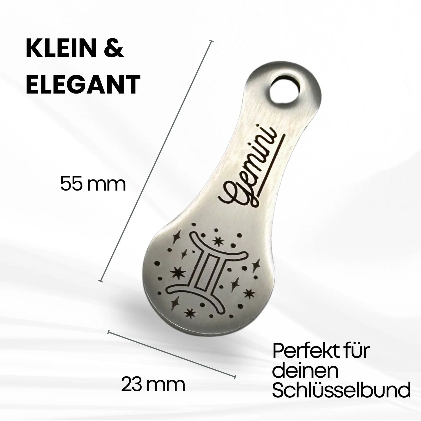 Schlüsselanhänger Zwilling aus Edelstahl – kompakt, 55x23 mm – perfekt für den Schlüsselbund