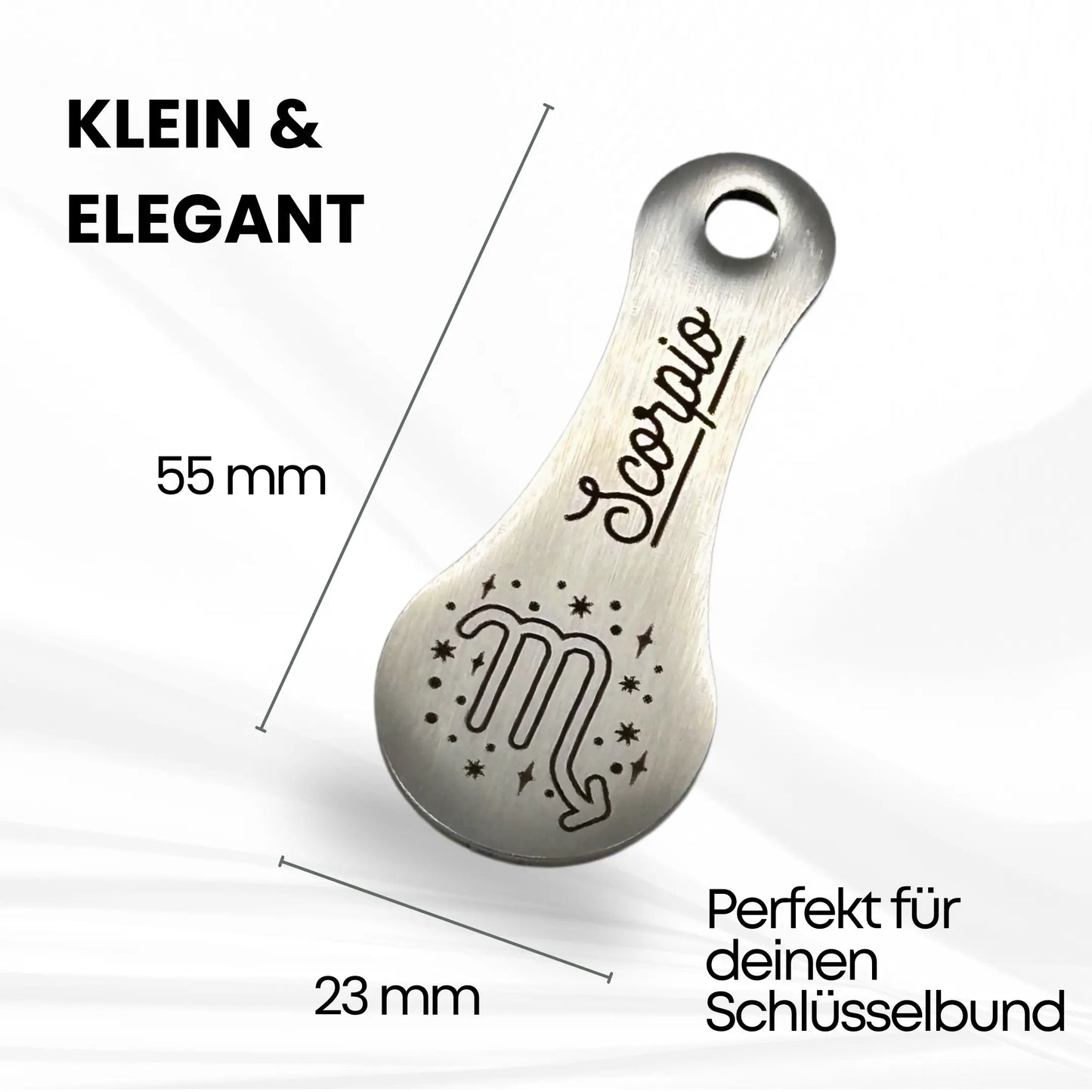 Kleiner & eleganter Skorpion-Schlüsselanhänger mit Einkaufschip-Funktion – 55 mm lang, ideal für den Schlüsselbund.