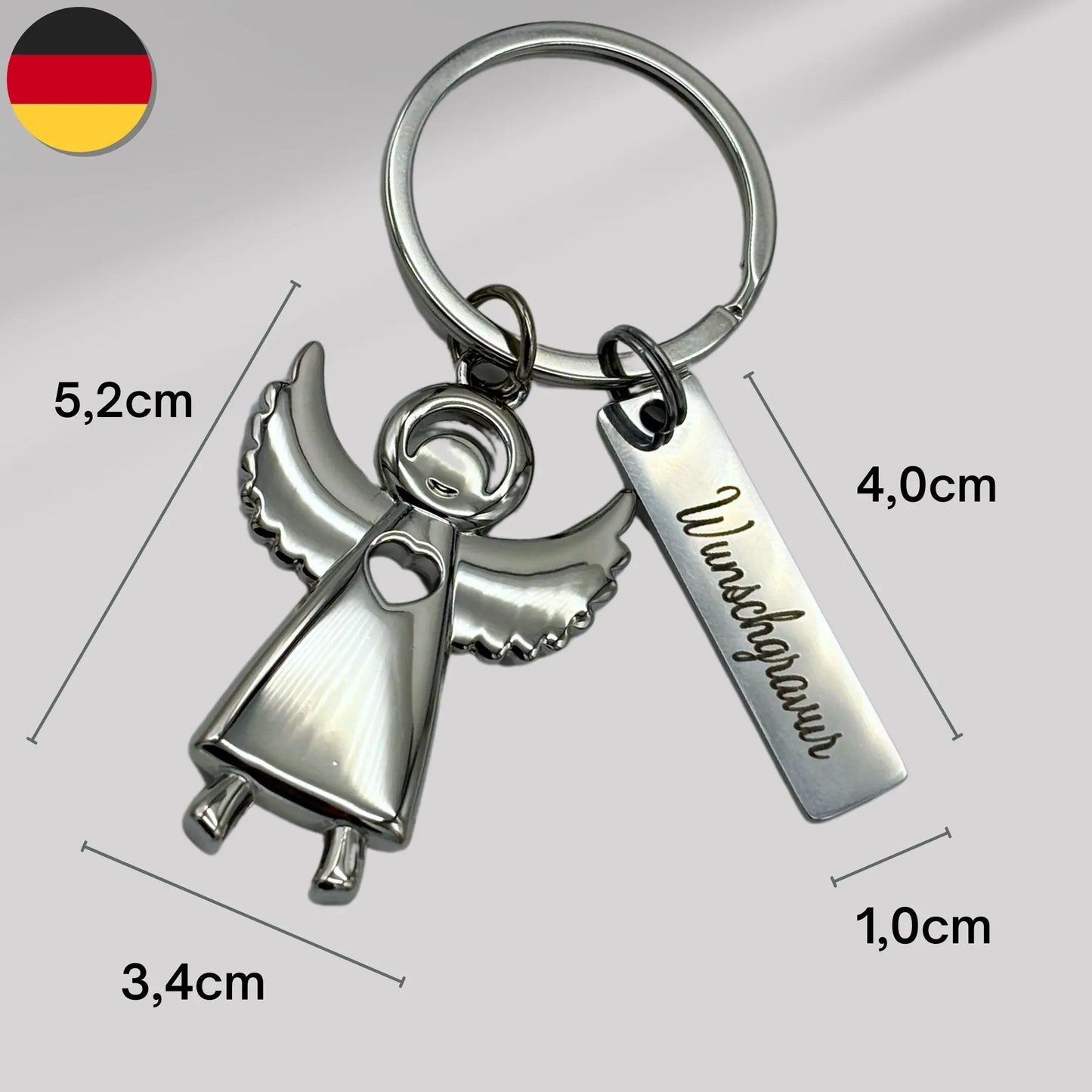 Schutzengel Schlüsselanhänger mit Gravur – Maße in cm