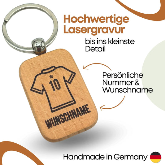 Personalisierter Holz-Trikot Schlüsselanhänger – Geschenkidee für Fußball Mamas