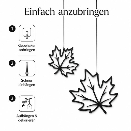 Ahornblatt Deko Anhänger schwarz einfach aufzuhängen für Fenster Wand Tür und Zweig