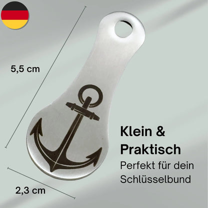 Kleiner und praktischer Einkaufswagenlöser aus Edelstahl mit Ankergravur – 5,5 x 2,3 cm – ideal für den Schlüsselbund