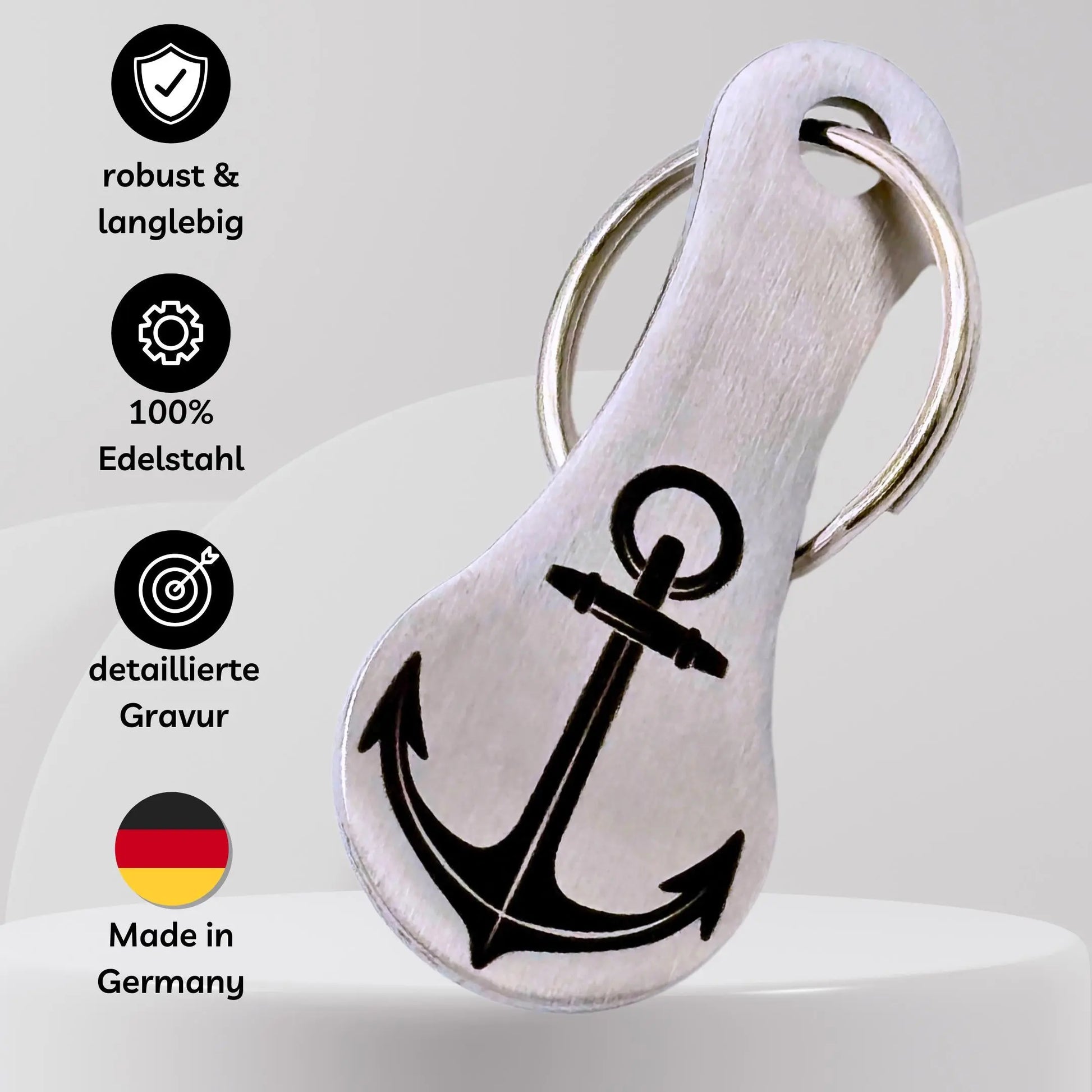 Schlüsselanhänger mit Ankergravur aus 100% Edelstahl – robust, langlebig und detailliert graviert – Made in Germany