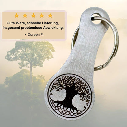 Geschenkidee mit Symbolik – Einkaufswagenchip mit Lebensbaum aus Edelstahl, empfohlen von zufriedener Kundin