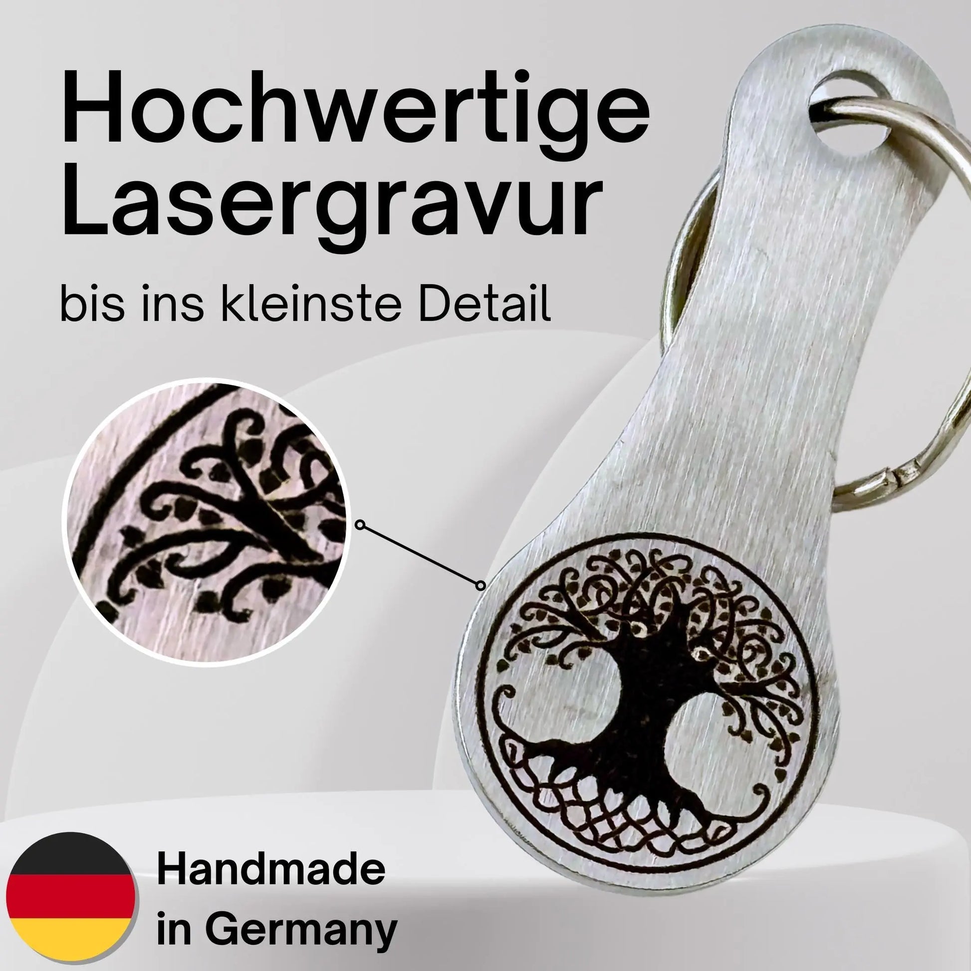 Hochwertige Lasergravur auf Edelstahl – Lebensbaum-Motiv in feinster Detailtreue, handgefertigt in Deutschland