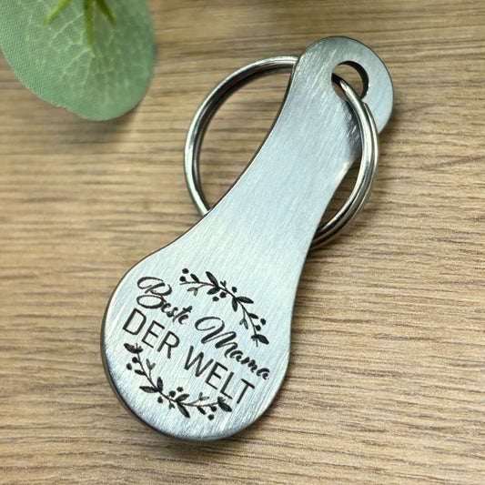 Schlüsselanhänger aus Metall mit Gravur "Beste Mama der Welt" – elegantes und praktisches Accessoire für den Alltag.