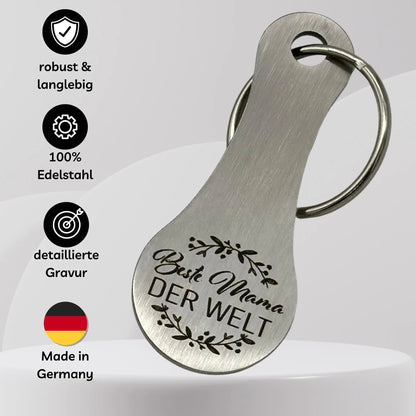 Edelstahl Einkaufschip mit Gravur "Beste Mama der Welt" – langlebig, robust und mit präziser Gravur, Made in Germany.