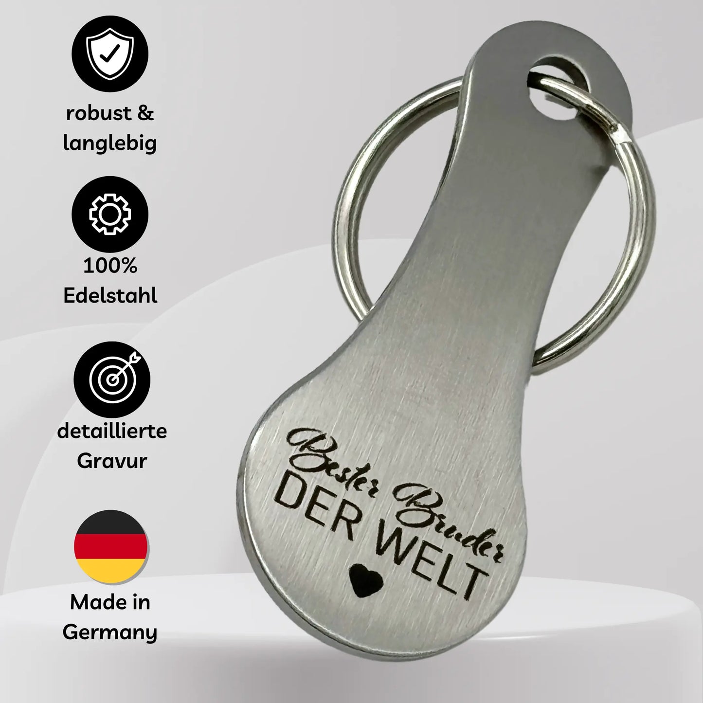 Schlüsselanhänger „Bester Bruder der Welt“ – robust & langlebig, 100 % Edelstahl, detaillierte Gravur, Handmade in Germany