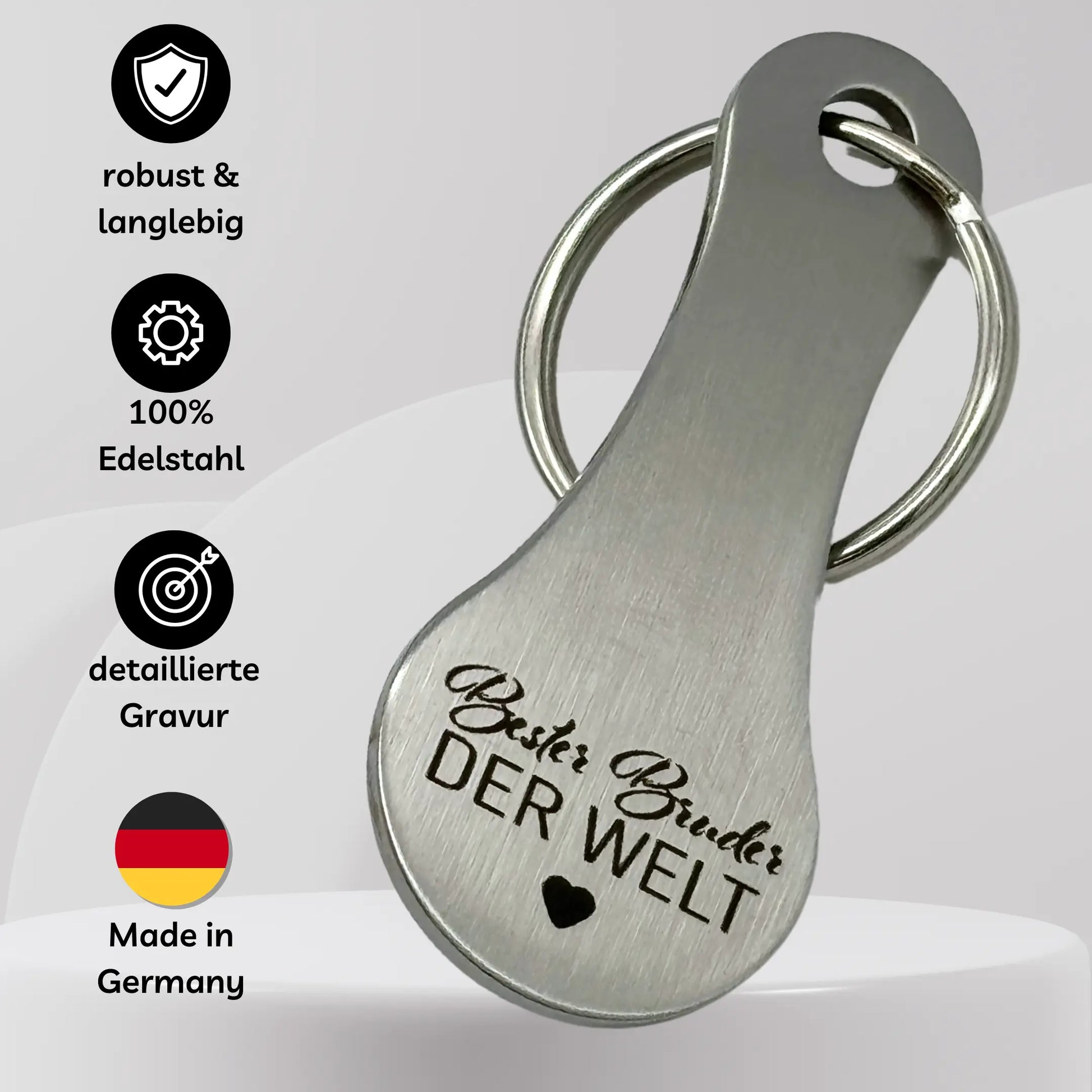 Schlüsselanhänger „Bester Bruder der Welt“ – robust & langlebig, 100 % Edelstahl, detaillierte Gravur, Handmade in Germany