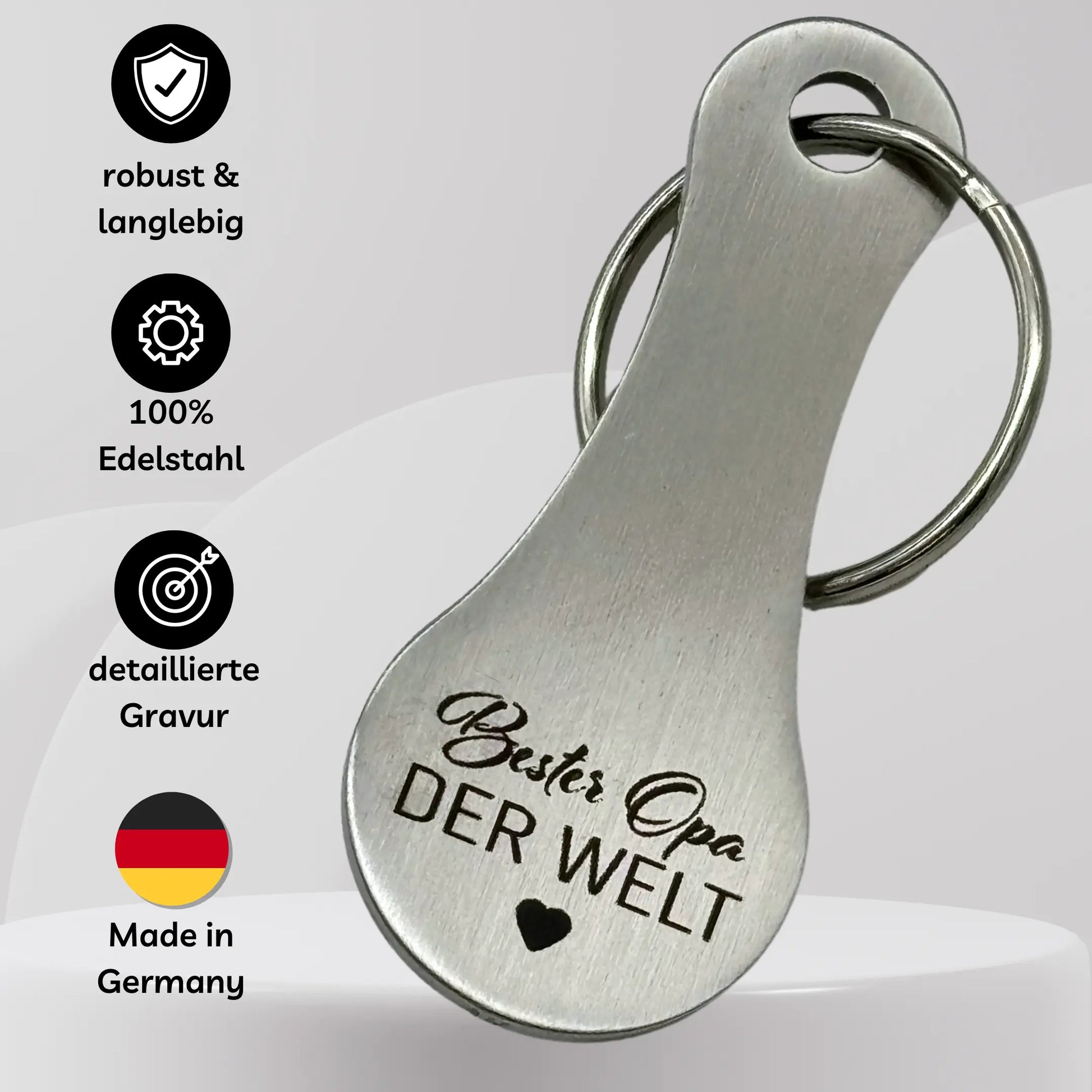 Gravierter Schlüsselanhänger „Bester Opa der Welt“ aus 100 % Edelstahl – robust, langlebig, mit präziser Gravur, handmade in Germany