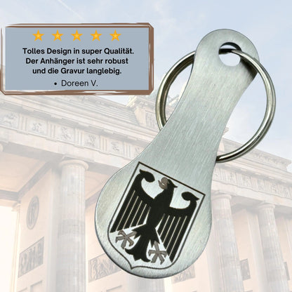 Kundenbewertung zum Bundesadler-Einkaufswagenlöser – vor dem Brandenburger Tor