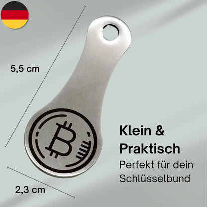 Kompakter Einkaufswagenlöser mit Bitcoin-Logo – 5,5 x 2,3 cm – perfekt für deinen Schlüsselbund.