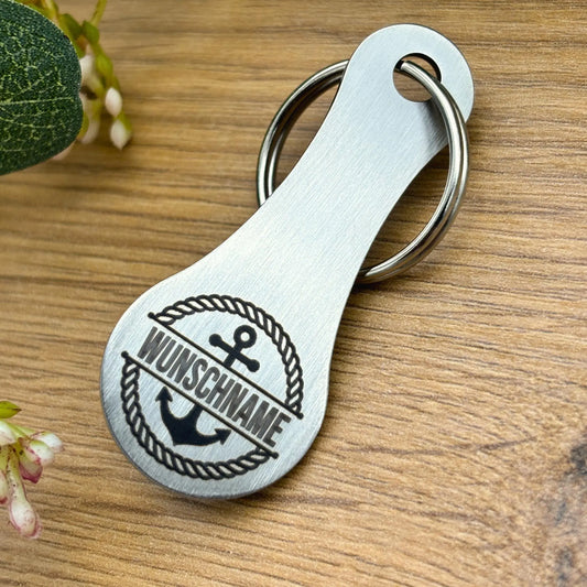 Einkaufswagenlöser Schlüsselanhänger Edelstahl mit Wunschgravur Anker-Motiv