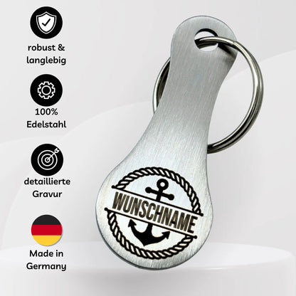 Einkaufswagenlöser personalisiert mit Wunschname und Anker Gravur