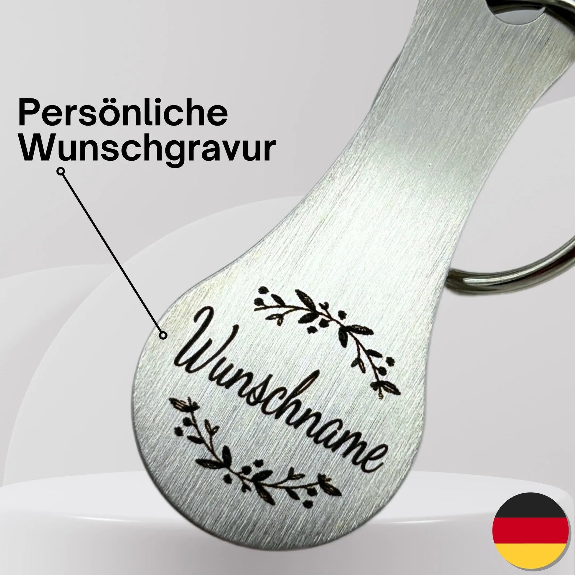 Hochwertige Lasergravur im Detail – personalisierter Einkaufschip Schlüsselanhänger