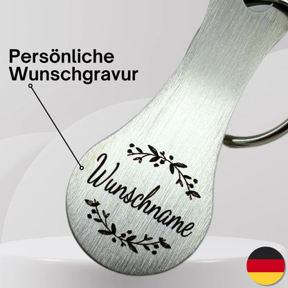 Hochwertige Lasergravur im Detail – personalisierter Einkaufschip Schlüsselanhänger