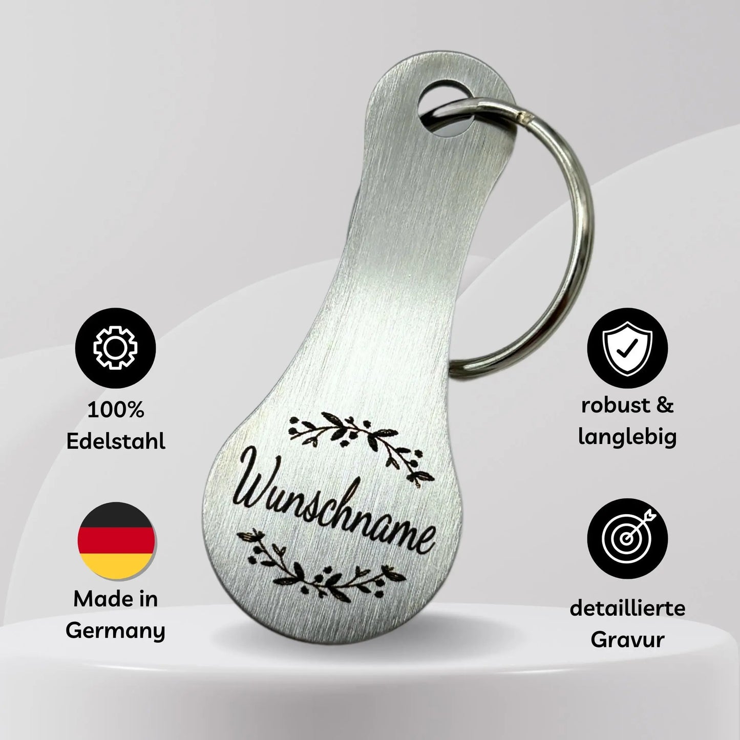 Edelstahl Schlüsselanhänger mit Wunschgravur – robust, langlebig, Handmade in Germany