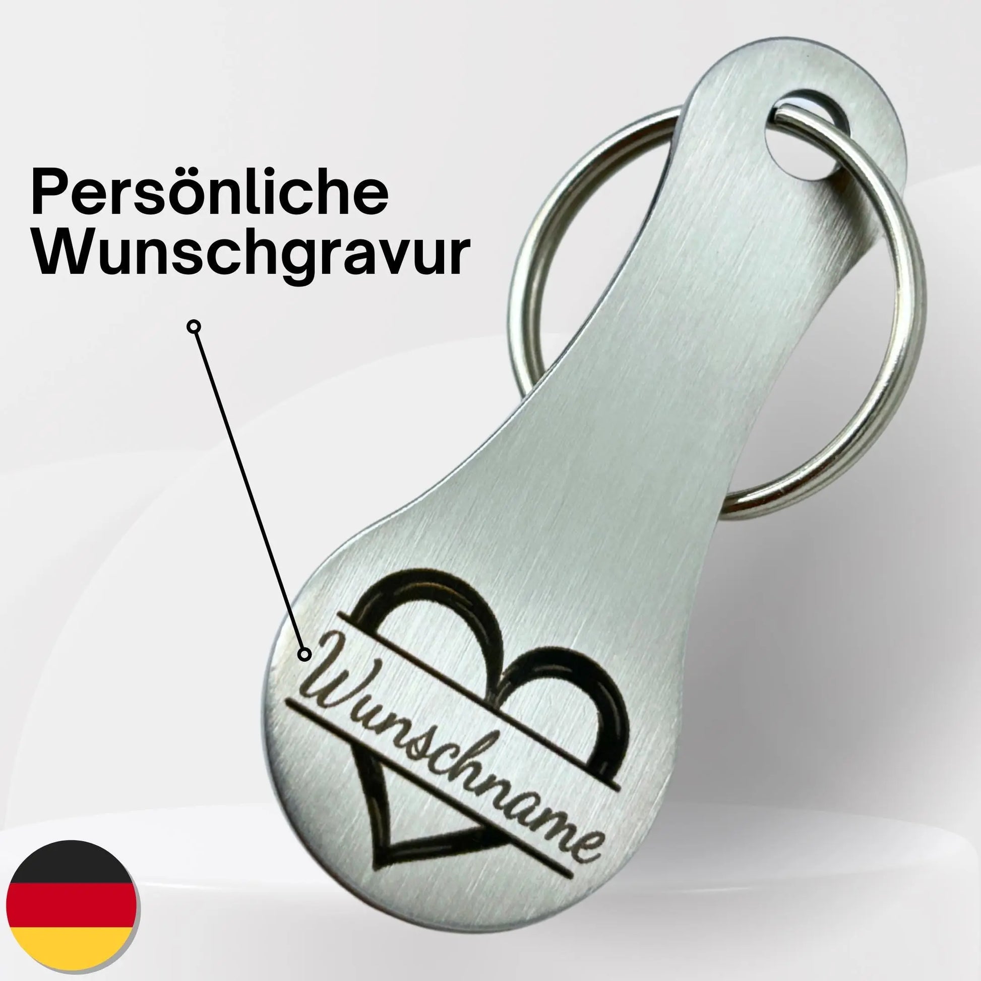 Personalisierter Einkaufswagenlöser mit Herz Gravur – Geschenkidee für Paare