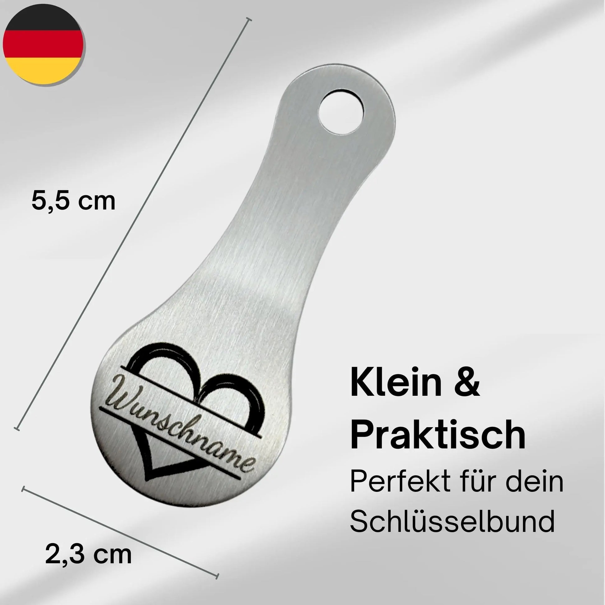 Schlüsselanhänger mit Herz Motiv – Edelstahl Einkaufswagenlöser personalisiert