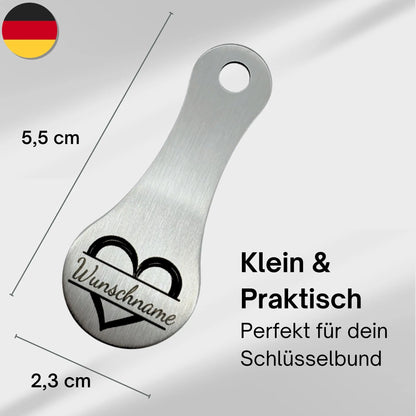Schlüsselanhänger mit Herz Motiv – Edelstahl Einkaufswagenlöser personalisiert