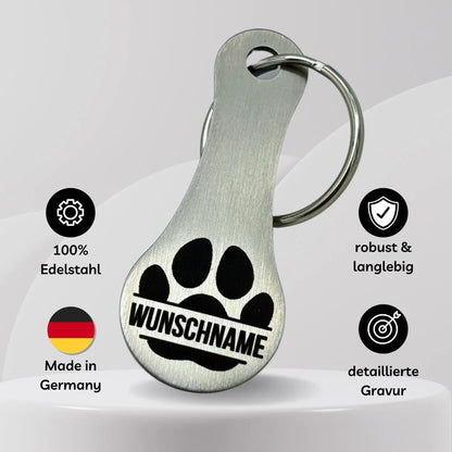 Geschenk für Hundebesitzer – Edelstahl Einkaufswagenlöser mit Namensgravur