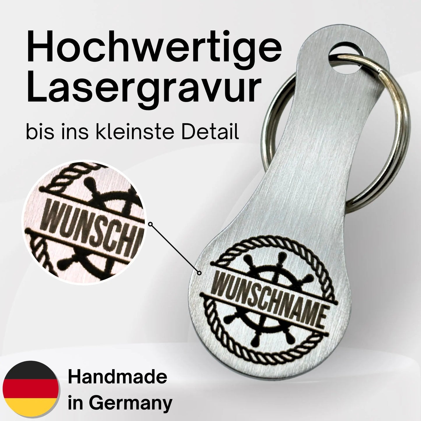 Personalisierter Schlüsselanhänger Einkaufswagenchip aus Edelstahl