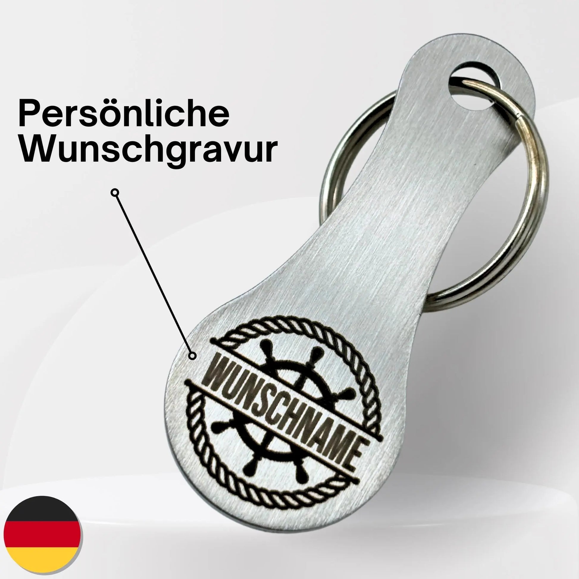 Einkaufswagenchip mit Gravur – maritimes Steuerrad Design