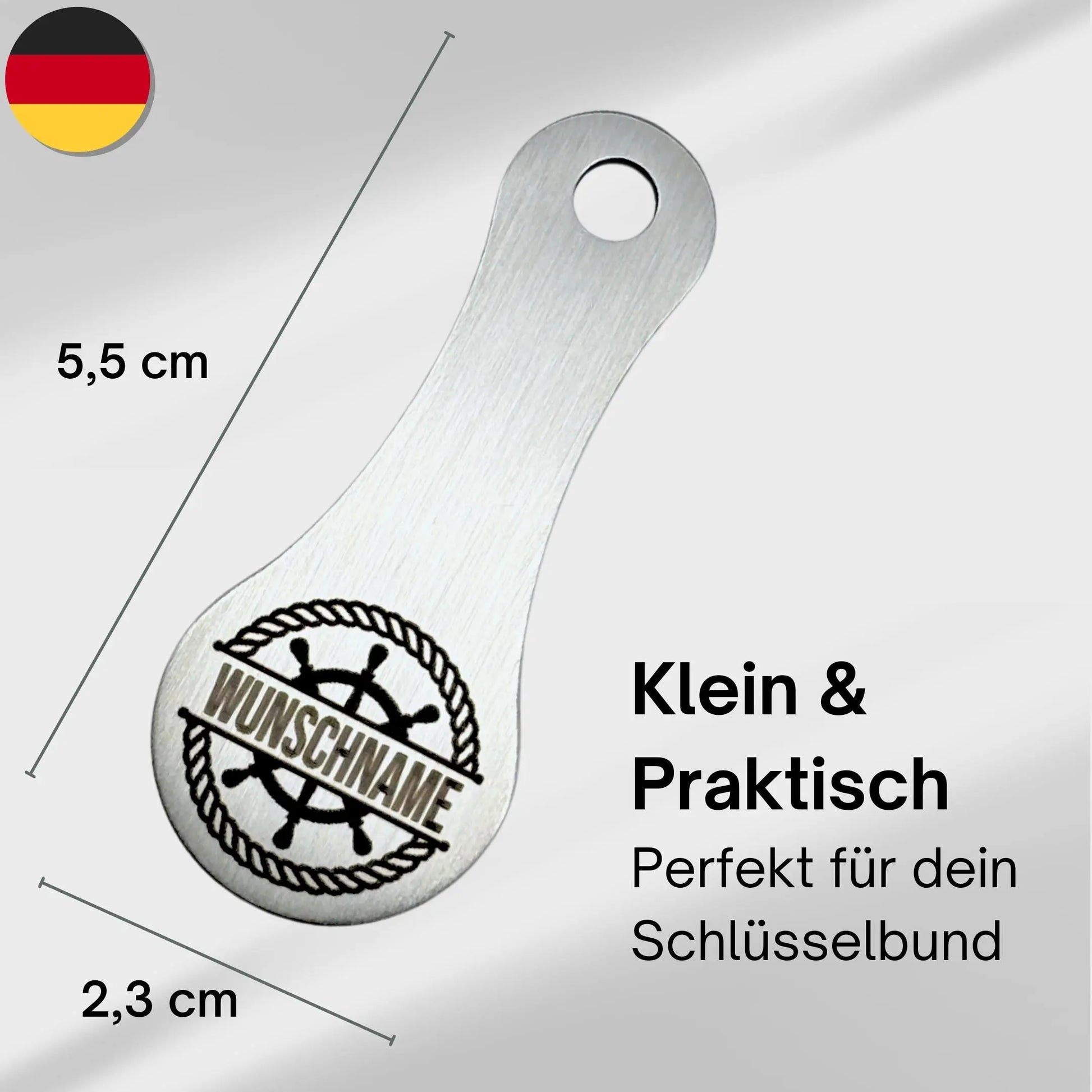 Steuerrad Schlüsselanhänger Edelstahl mit Lasergravur Wunschname