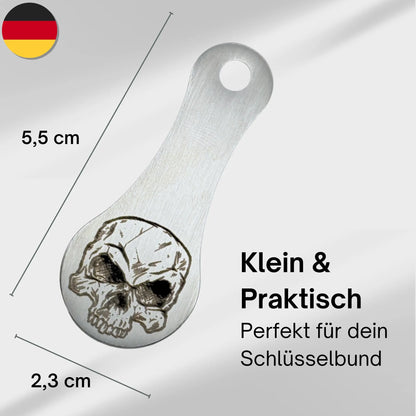 Schlüsselanhänger mit Totenkopf-Motiv – kompakt und praktisch, Edelstahl mit 5,5 x 2,3 cm Größe, perfekt für jeden Schlüsselbund