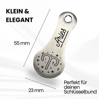 Kleiner und eleganter Einkaufswagenlöser Aries (Widder) – 55 x 23 mm Edelstahl Anhänger, ideal für den Schlüsselbund