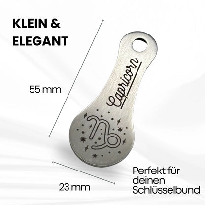 Kompakter Schlüsselanhänger mit Capricorn Gravur – Maße 55 mm x 23 mm – perfekt für den Schlüsselbund, langlebig und stilvoll gestaltet.