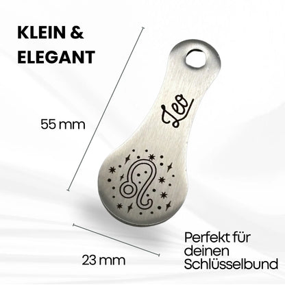 Kompakter Leo Einkaufswagenlöser mit Sternzeichen Gravur – Edelstahl Schlüsselanhänger 55mm x 23mm, perfekt für deinen Schlüsselbund