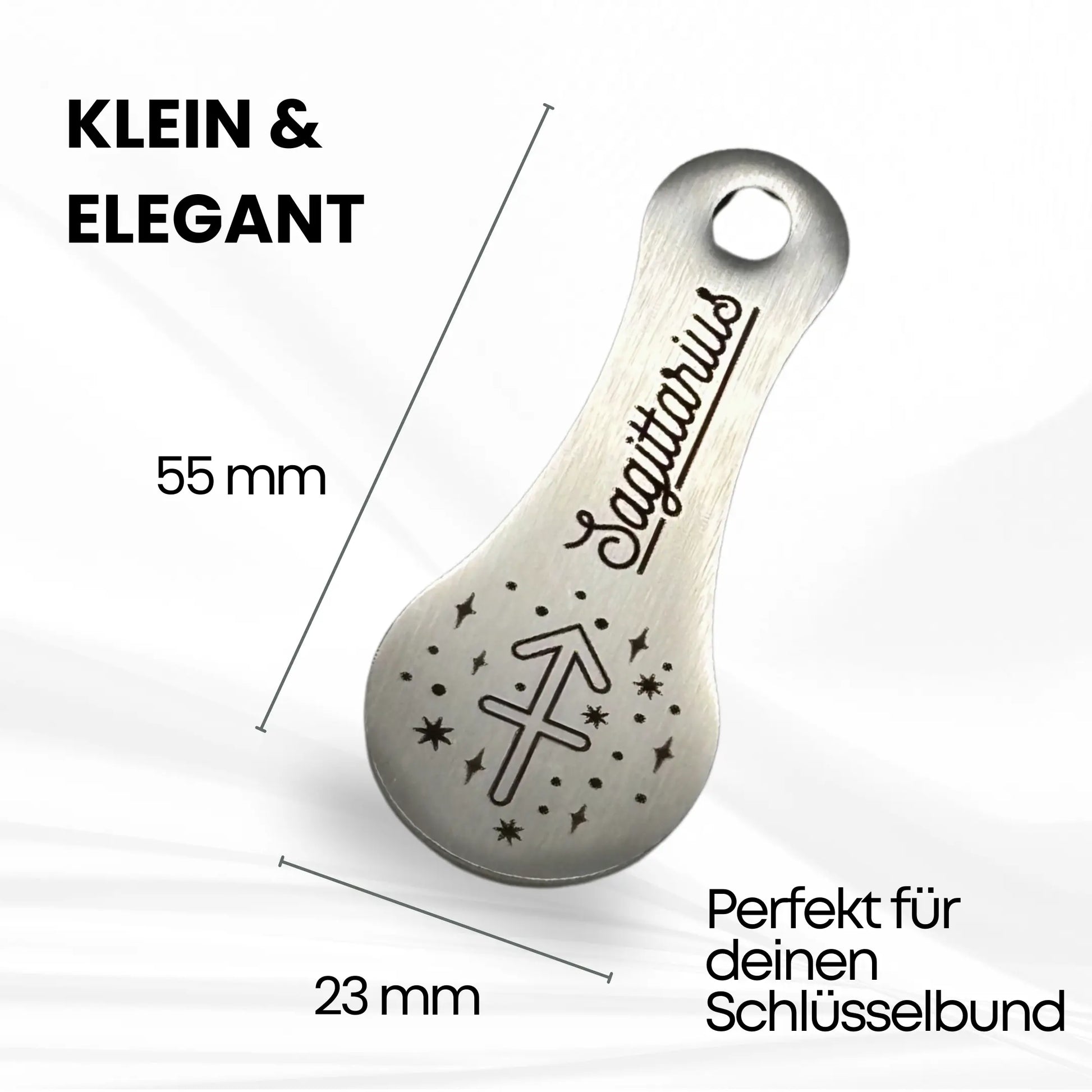 Kompakter Einkaufswagenlöser Sagittarius – 55 x 23 mm groß, elegant designt, ideal für den Schlüsselbund.