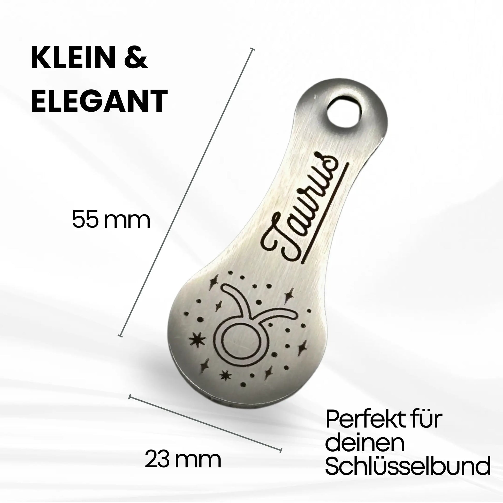 Kompakter Schlüsselanhänger mit Taurus Sternzeichen Gravur – 55x23 mm Einkaufswagenlöser, ideal für Schlüsselbund
