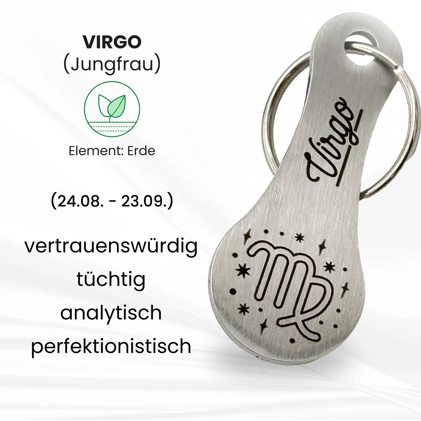 Personalisierter Einkaufswagenlöser mit Jungfrau-Gravur – vertrauenswürdig, tüchtig, analytisch, perfekt für Erdzeichen-Geborene (24.08.–23.09.)