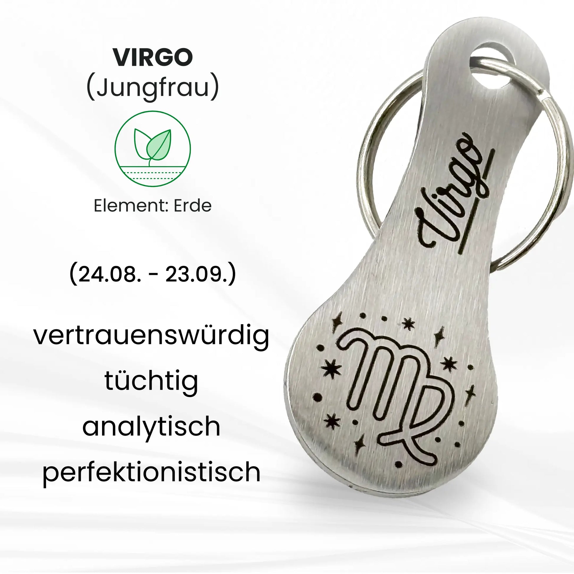 Personalisierter Einkaufswagenlöser mit Jungfrau-Gravur – vertrauenswürdig, tüchtig, analytisch, perfekt für Erdzeichen-Geborene (24.08.–23.09.)