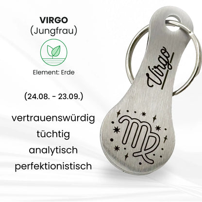 Personalisierter Einkaufswagenlöser mit Jungfrau-Gravur – vertrauenswürdig, tüchtig, analytisch, perfekt für Erdzeichen-Geborene (24.08.–23.09.)