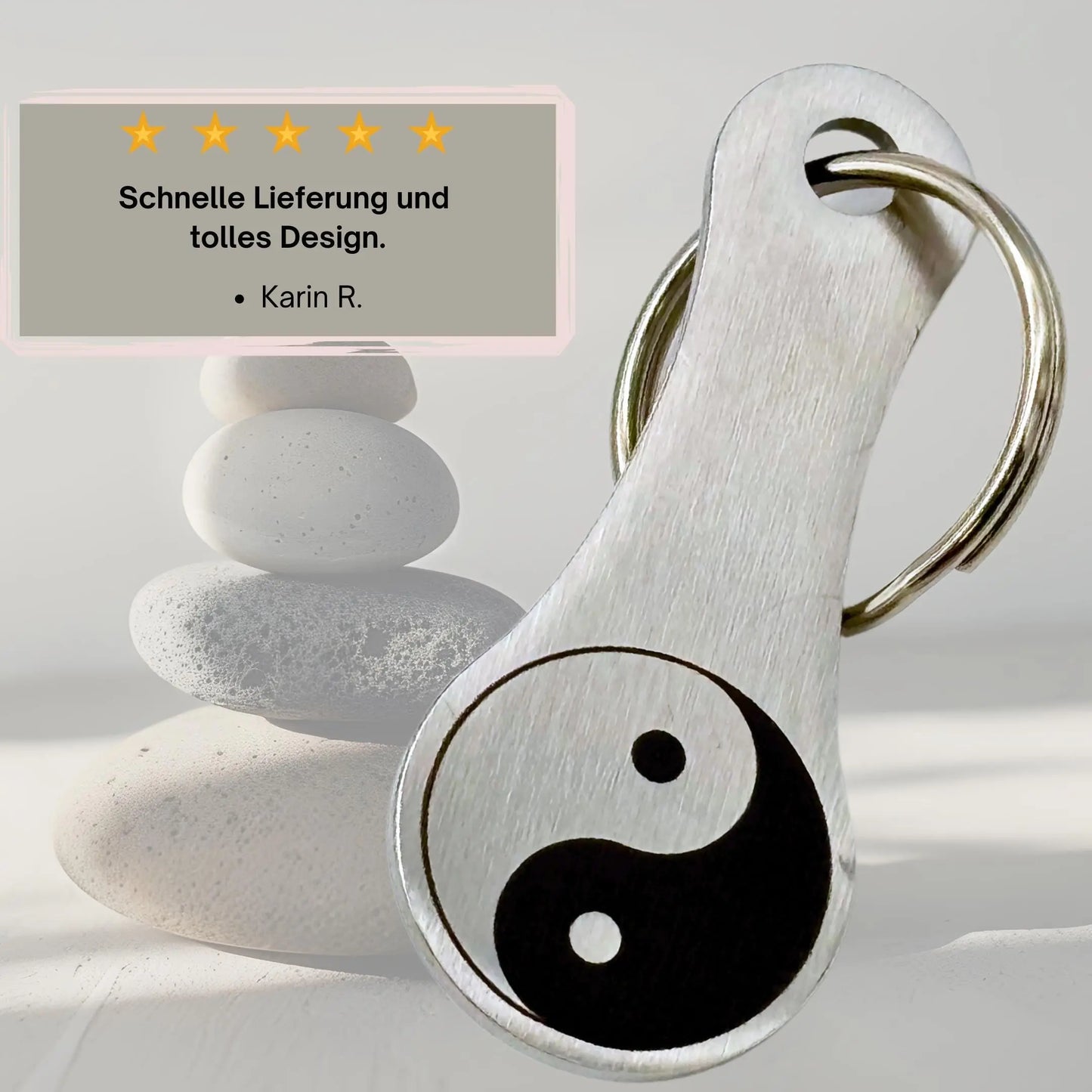Yin-Yang Schlüsselanhänger mit spirituellem Design – gelobt für schnelle Lieferung und stilvolle Ausführung.
