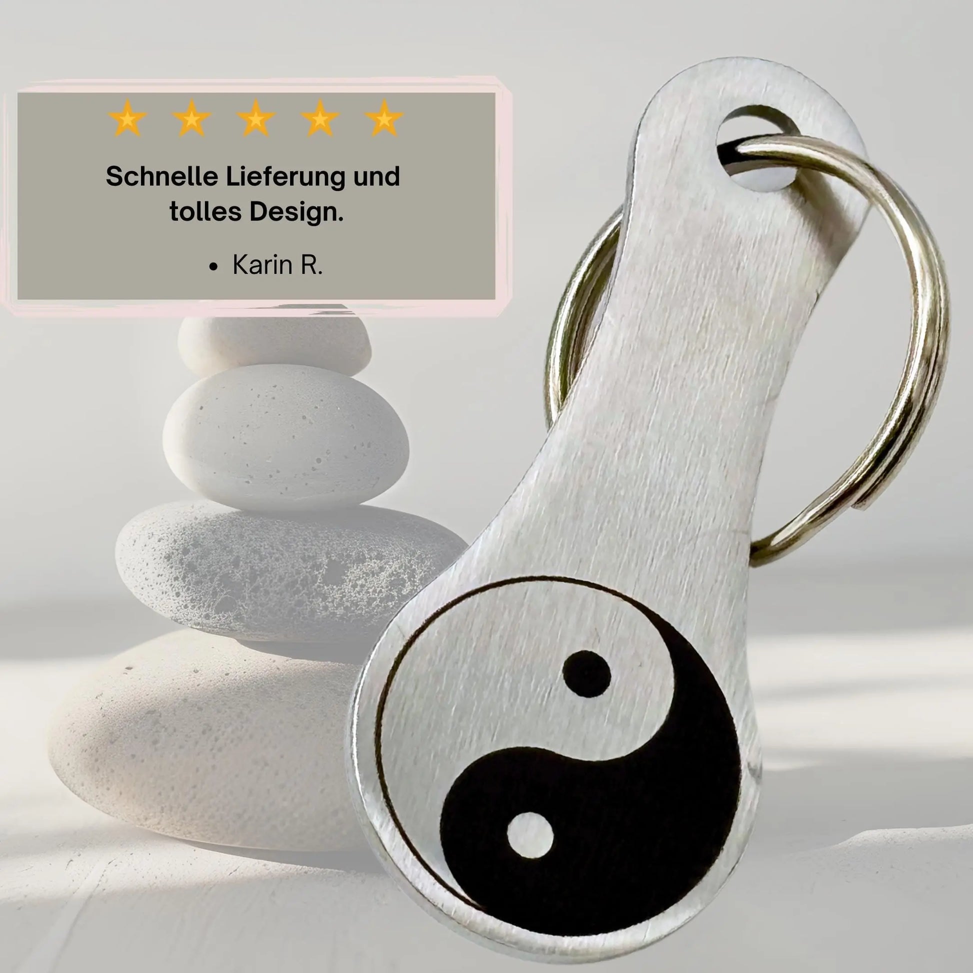 Yin-Yang Schlüsselanhänger mit spirituellem Design – gelobt für schnelle Lieferung und stilvolle Ausführung.