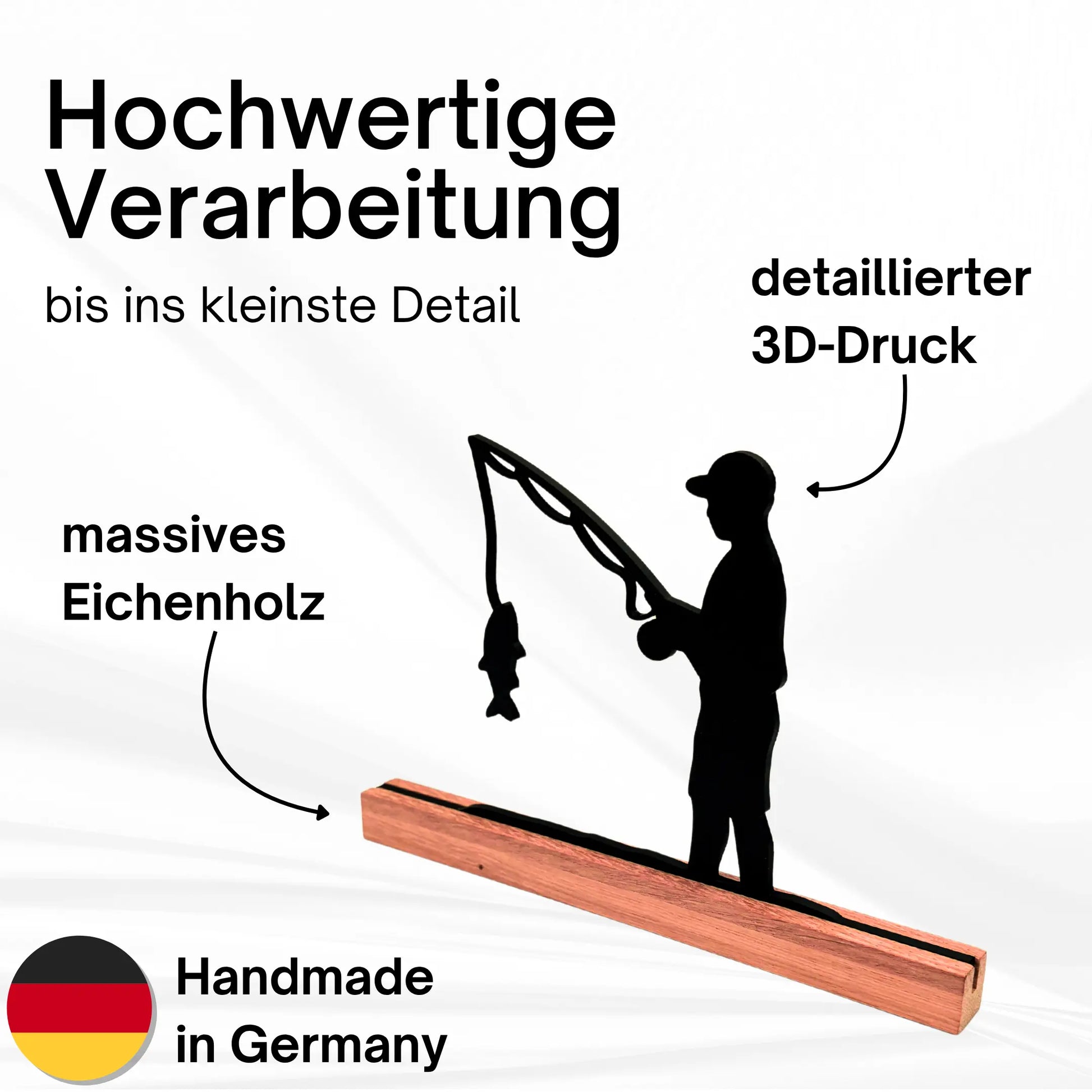 Deko Aufsteller "Angler" – aus Eichenholz & 3D-Druck, Geschenkidee für Angler eingraviert.com