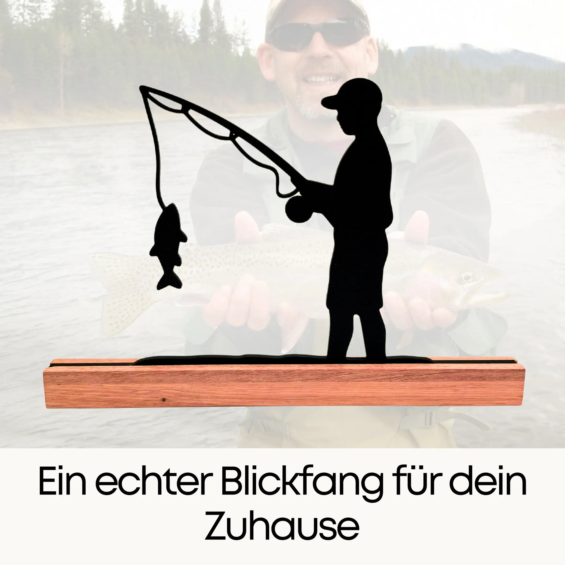 Deko Aufsteller "Angler" – aus Eichenholz & 3D-Druck, Geschenkidee für Angler eingraviert.com