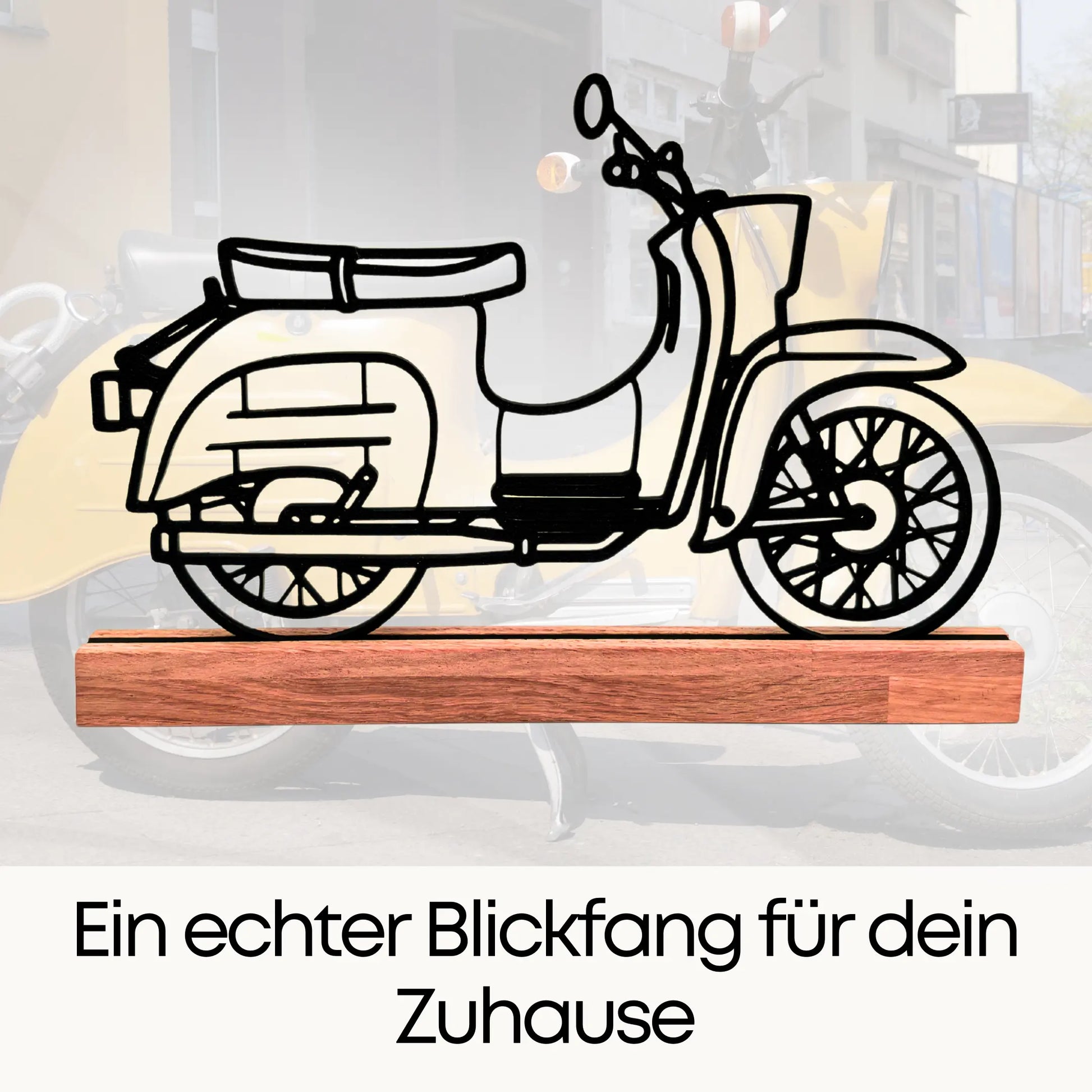 Moderner Deko Aufsteller Simson Schwalbe – stilvolle Wohnraum-Dekoration mit Holzleiste