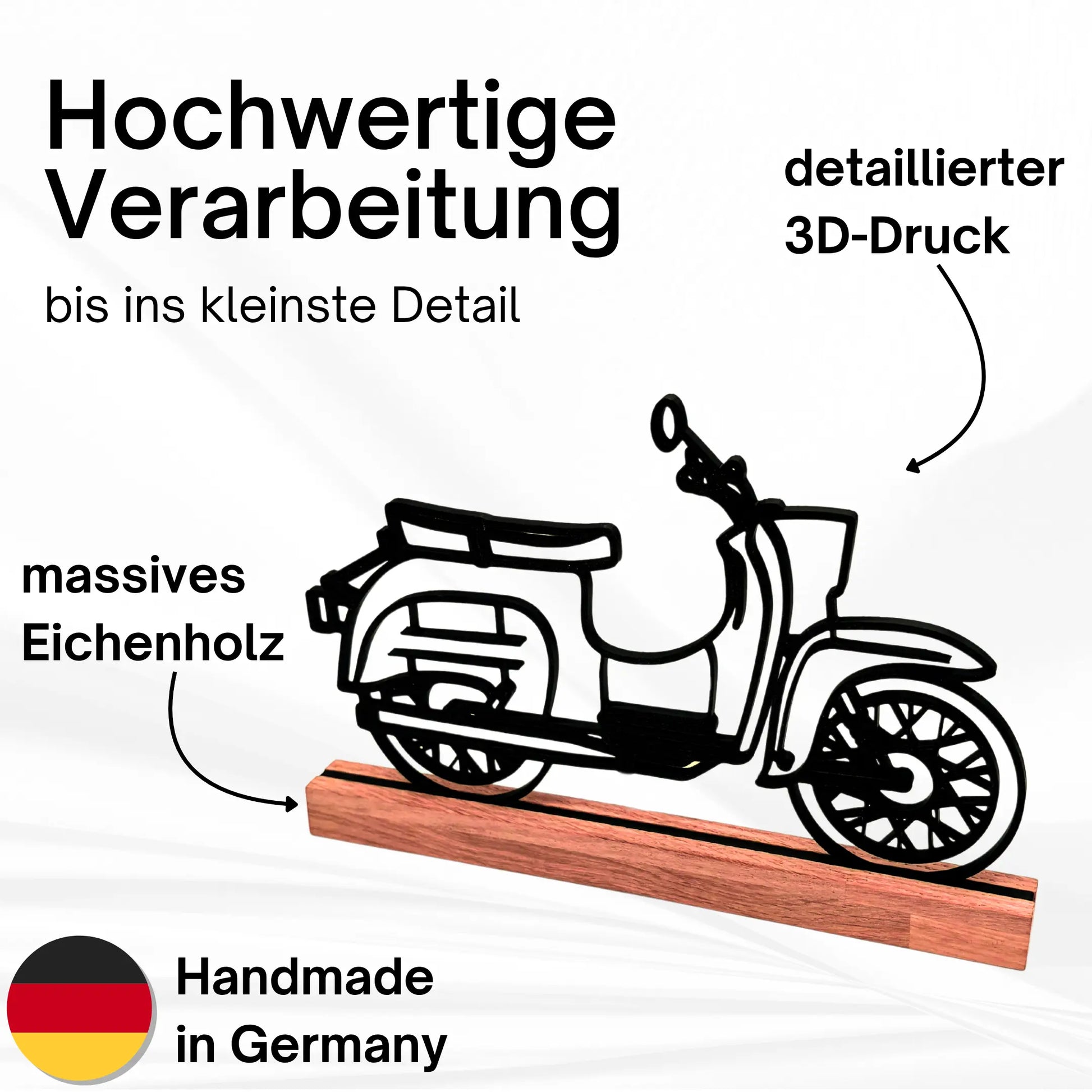 Simson Schwalbe Deko Aufsteller mit Eichenholz-Leiste eingraviert.com