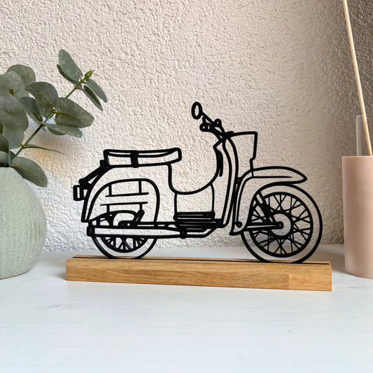 Simson Schwalbe Deko Aufsteller mit Eichenholz-Leiste eingraviert.com