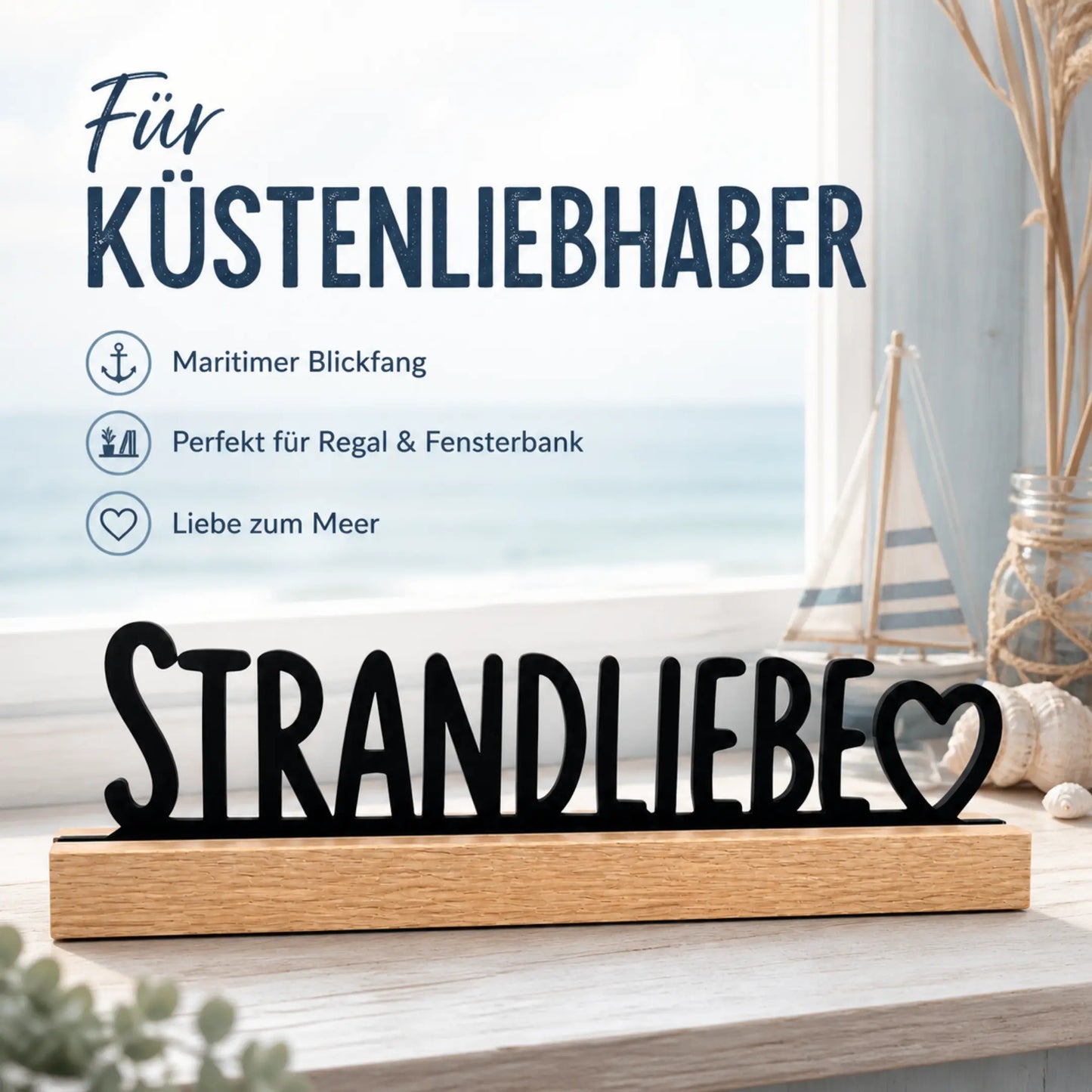 Stabiler Strandliebe Aufsteller aus Eichenholz mit sicherem Stand