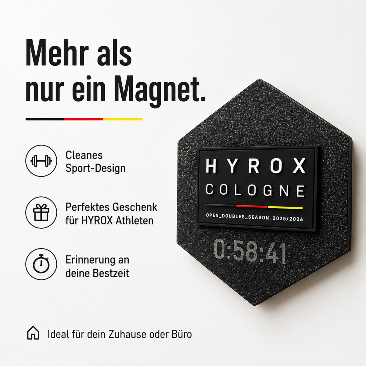 Personalisierbarer Patch Magnet für HYROX Finisher mit Klettfläche und Zeitgravur