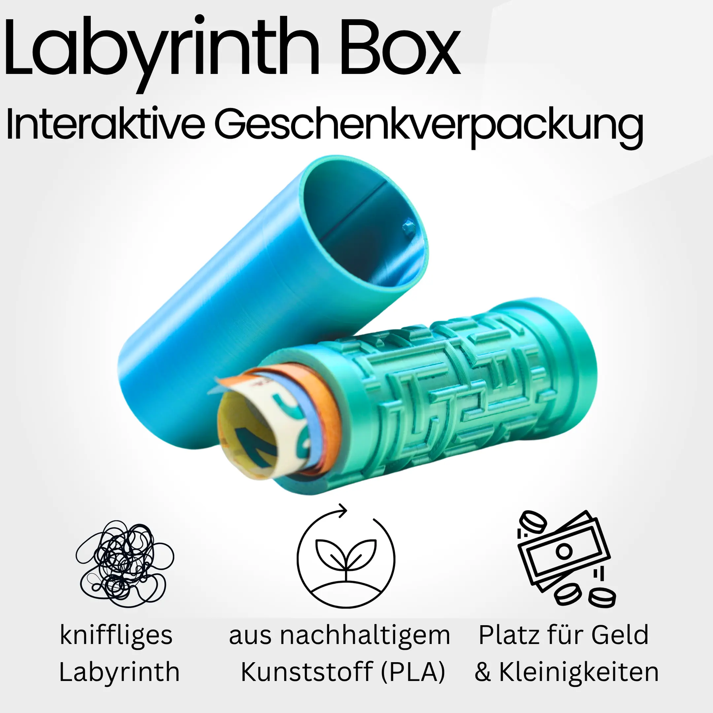 Labyrinth Geschenkbox - Rätselbox für Geldgeschenke - Blau-Grün